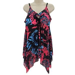Zando Womans size 3XL Geometric Print Mesh Asymmetric Swimdress Black/Multi NWOT